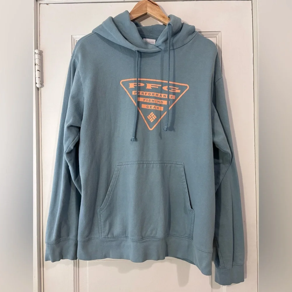 Columbia Men's Teal Hoodie with Orange Logo - Picture 1 of 3